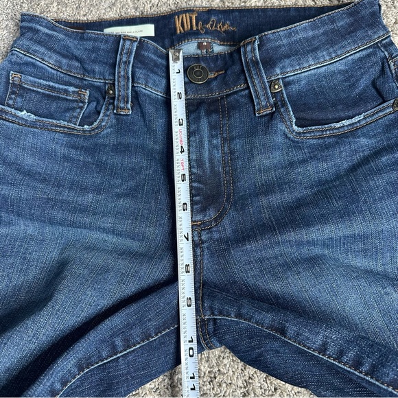 KUT from Kloth Nikki Raw Hem Mid Rise Kick Flare Jeans 4 stretch designer blue - Picture 11 of 12